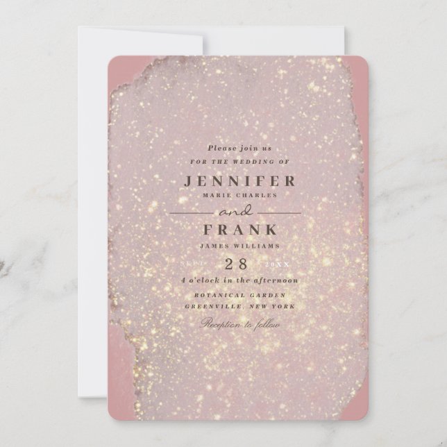 Dusty Rose Glam Gold Glitzer Elegant Modernes Rosa Einladung (Vorderseite)