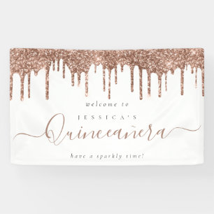 Dusty Rose Glitzer Tropfen Willkommen in Quinceañe Banner