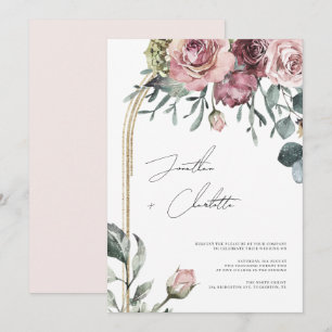 Dusty Rose & Gold Arch Moderne Blush Hochzeit Einladung
