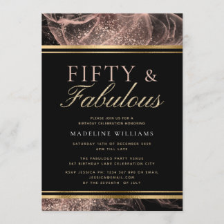Dusty Rose Gold Black Fifty & Fabulous Geburtstag Einladung