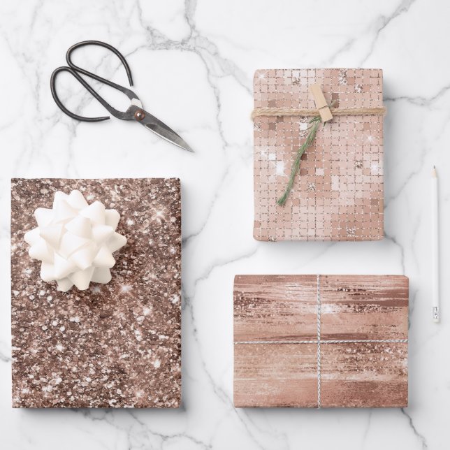 Dusty Rose Gold Blush Glitzer Frische Pasta machen Geschenkpapier Set (Vorderseite)