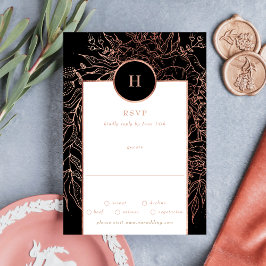 Dusty Rose Gold Classic Monogram Wreath Wedding RSVP Karte