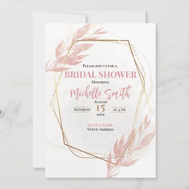 Dusty Rose Gold Eukalyptus Floral Brautparty Einladung (Vorderseite)
