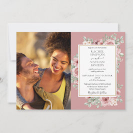 Dusty Rose Gold Floral Foto Hochzeit Einladung