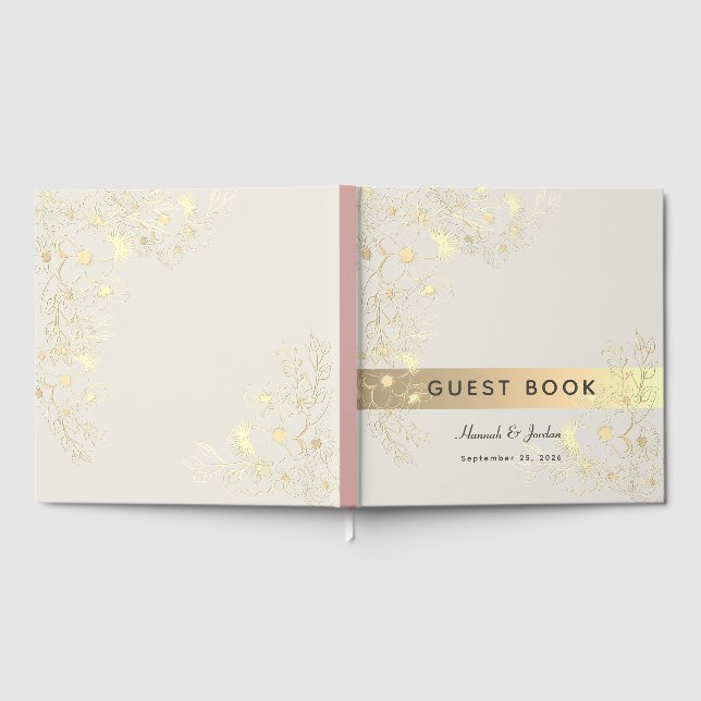 Dusty Rose Gold Floral Wedding Gästebuch (Voll)