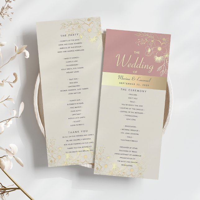 Dusty Rose Gold Floral Wedding Programm (Von Creator hochgeladen)
