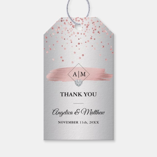 Dusty Rose Gold Foil Heart Wedding Vielen Dank Geschenkanhänger (Vorderseite)
