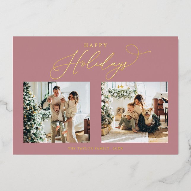 Dusty Rose Gold Foil Joyeux vacances Noël (Recto)