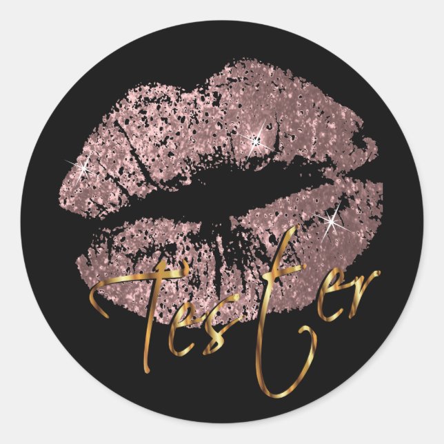 Dusty Rose Gold Glitzer Lips - Tester Runder Aufkleber (Vorderseite)