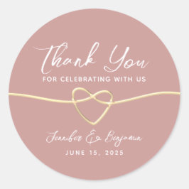 Dusty Rose Gold Heart Wedding Vielen Dank Runder Aufkleber