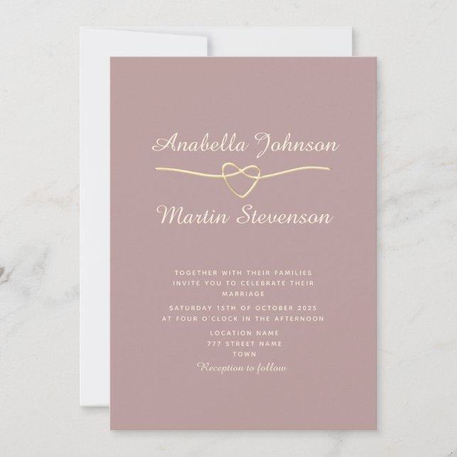 Dusty Rose Gold Minimalistisch Wedding Einladung (Vorderseite)