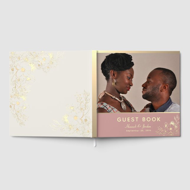 Dusty Rose Gold Photo Wedding Gästebuch (Voll)