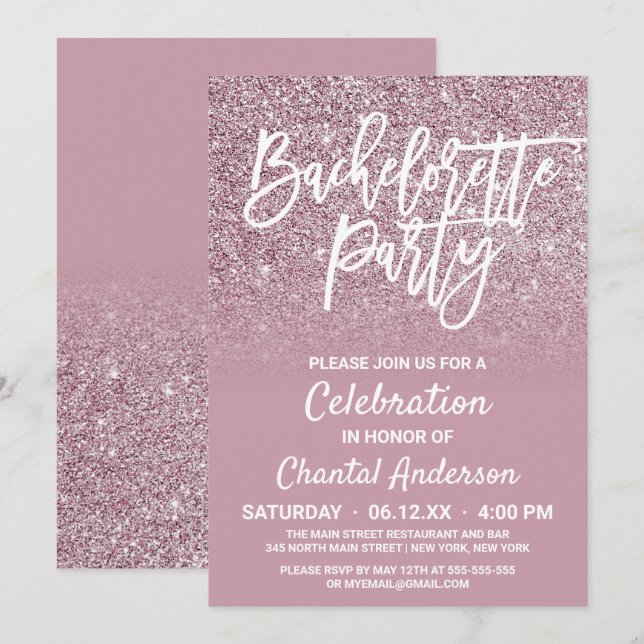 Dusty Rose Gold Pink Glitzer Ombre Bachelorette Einladung (Vorne/Hinten)