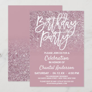 Dusty Rose Gold Pink Glitzer Ombre Geburtstag Einladung