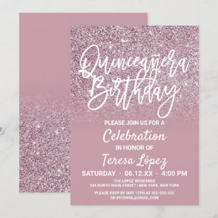 Dusty Rose Gold Pink Glitzer Ombre Quinceañera Einladung