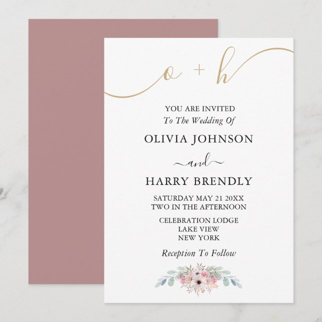 Dusty Rose Gold Rustic Eucalyptus Wedding Einladun Einladung (Vorne/Hinten)