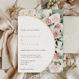 Dusty Rose Gold Sage Green Vintag Floral Wedding Einladung