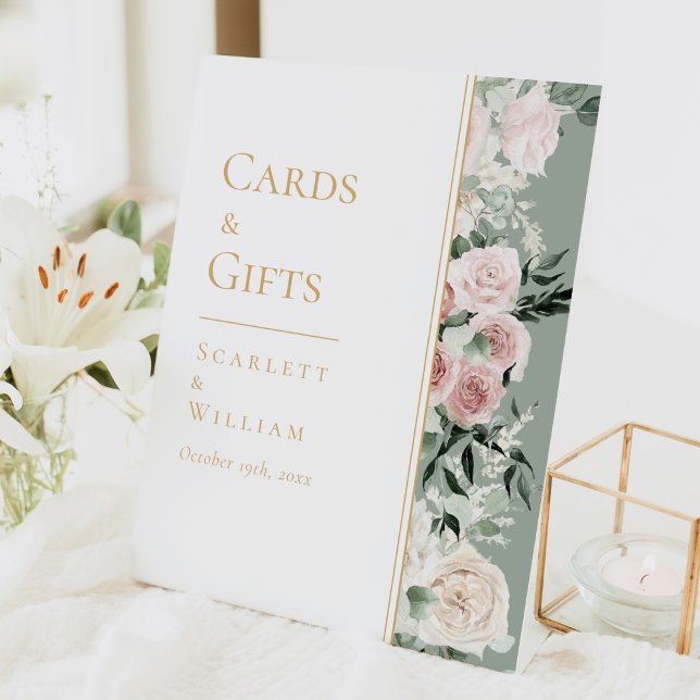 Dusty Rose Gold Sage Green Wedding Cards und Gesch Sockelschild (Von Creator hochgeladen)