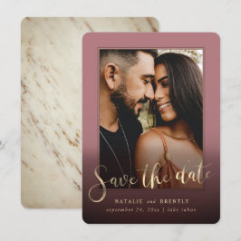 Dusty Rose Gold Script & Marble Foto Overlay Save The Date