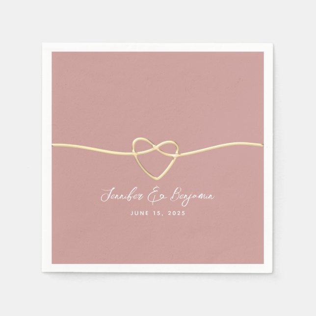 Dusty Rose Goldenes Herz Minimalistisch Hochzeit Serviette (Vorderseite)
