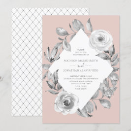 Dusty Rose Gray floral Diamond Wedding Einladung