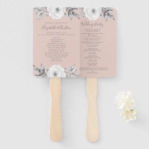 Dusty Rose Gray Floral Diamond Wedding Program Fächer