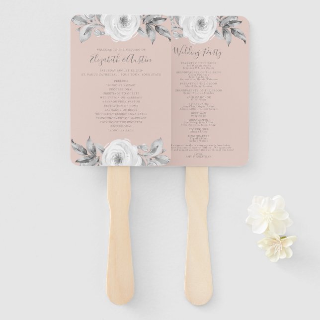 Dusty Rose Gray Floral Diamond Wedding Program Fächer (Vorne und Hinten)