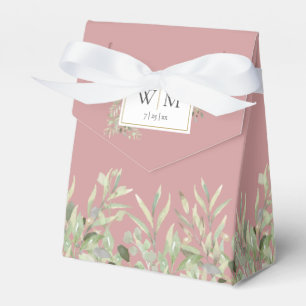 Dusty Rose Greenerage Foliage Monogram Wedding Geschenkschachtel