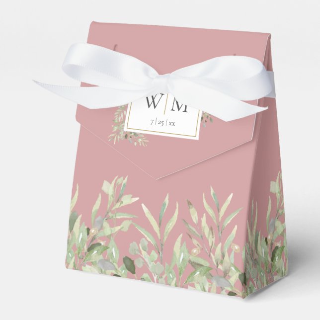 Dusty Rose Greenerage Foliage Monogram Wedding Geschenkschachtel (Vorderseite)