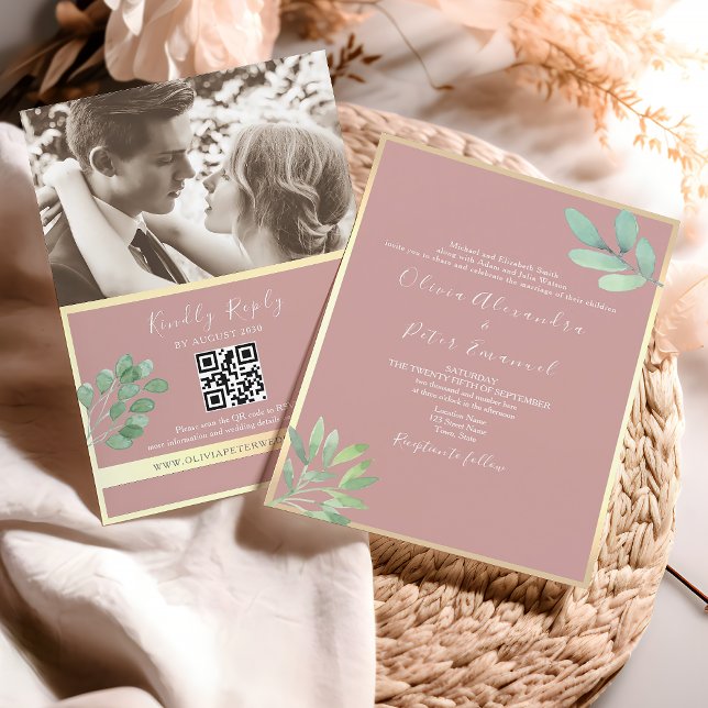 Dusty Rose Greenerity Wedding QR Einladung (Von Creator hochgeladen)