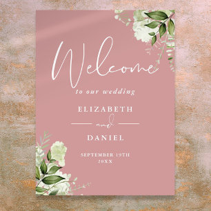 Dusty Rose Greenery Bloral Wedding Willkommenszeic Poster