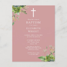 Dusty Rose Greenery Monogram Taufe Einladung
