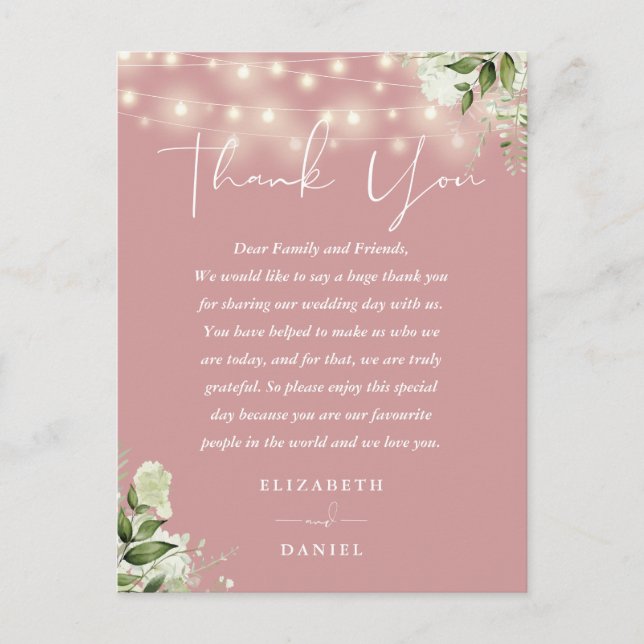 Dusty Rose Greenery Vielen Dank für Ihre Hochzeit  Postkarte (Vorderseite)