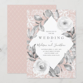 Dusty Rose Grey Floral Lace Hochzeit Einladung
