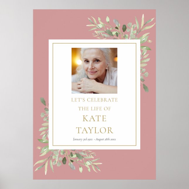 Dusty Rose Grüne Foto Feier des Lebenszeichen Poster (Vorne)