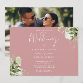 Dusty Rose Grüne Foto Hochzeit Einladung