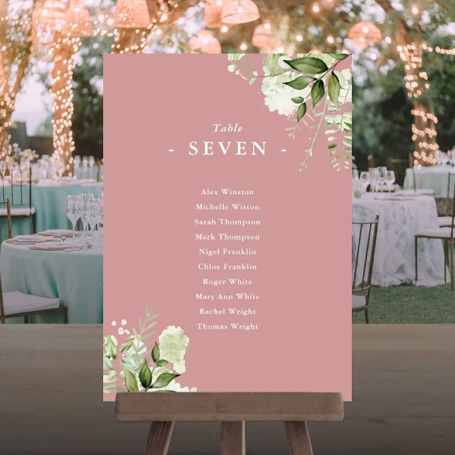 Dusty Rose Grünpflanzen Sitzplan Tischnummer (Dusty Rose Greenery Seating Plan Table Number)