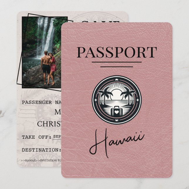 Dusty Rose Hawaii Passport Save the Date (Vorne/Hinten)
