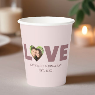 Dusty Rose Heart Cutout Liebe Paar Foto Pappbecher