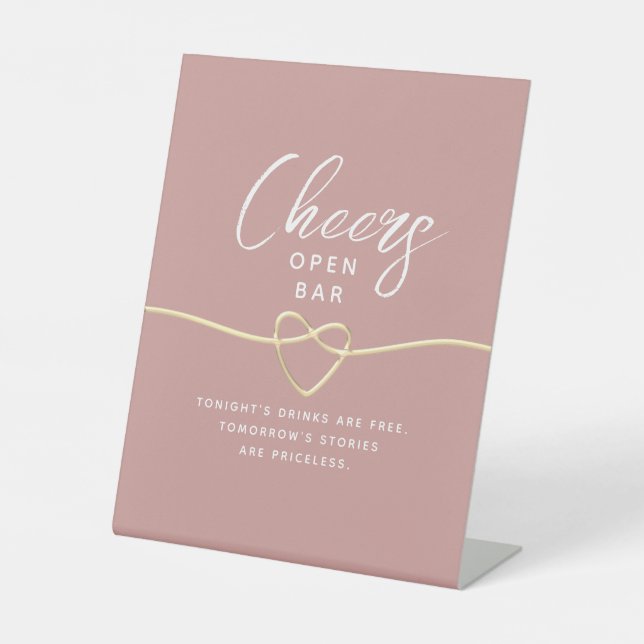 Dusty Rose Heart Open Bar Wedding Sockelschild (Vorderseite)