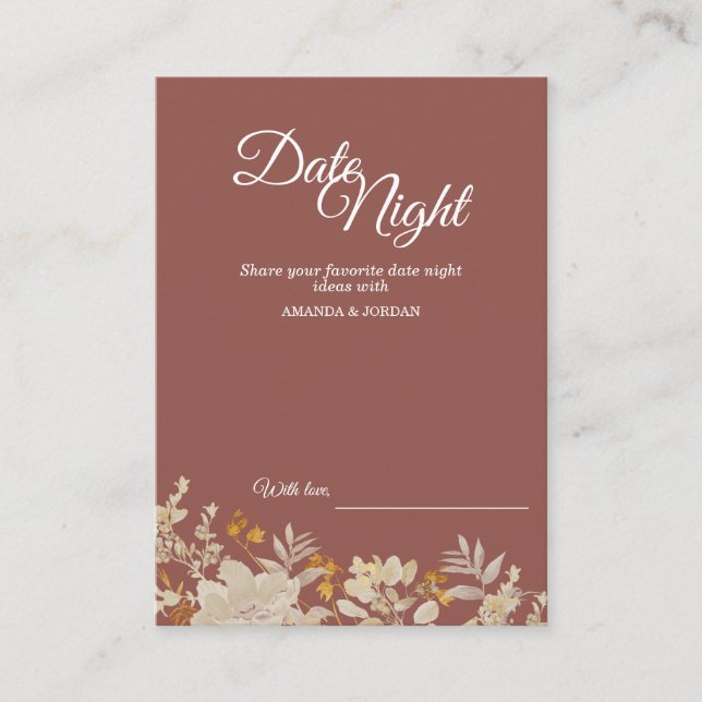 Dusty Rose Herbst-Boho Datum Nachtberatungskarte Hinweiskarte (Vorderseite)