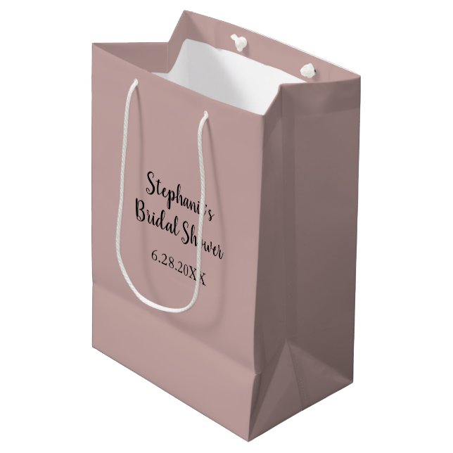 Dusty Rose Hochzeit Custom Light Pink Brautparty Mittlere Geschenktüte (Vorderseite Schrägansicht)