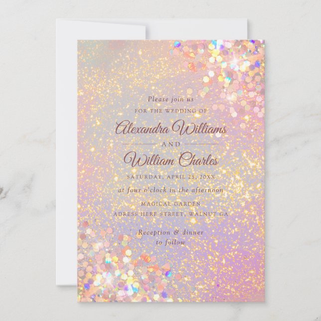 Dusty Rose Holographic Glitzer Elegante Wedding Einladung (Vorderseite)