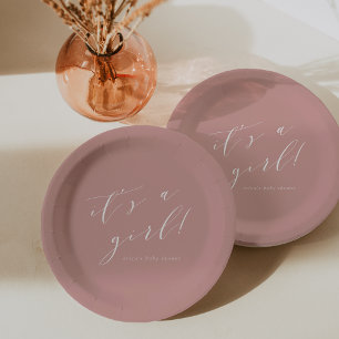 Dusty Rose "It's a Girl" Kalligrafie Kinderdusche Pappteller
