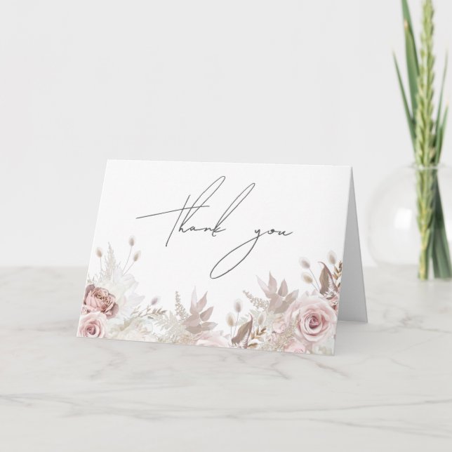 Dusty Rose & Ivory Boho Blues Hochzeit Dankeskarte (Vorderseite)
