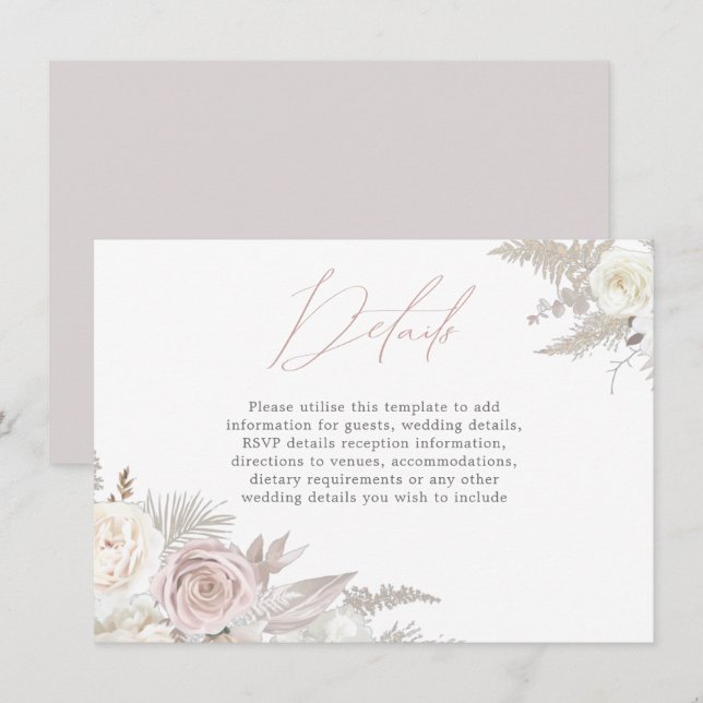 Dusty Rose & Ivory Elegante Hochzeiten Details Begleitkarte (Vorne/Hinten)
