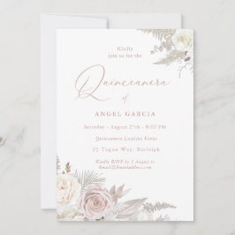 Dusty Rose & Ivory Elegantes Quinceanera Party Einladung