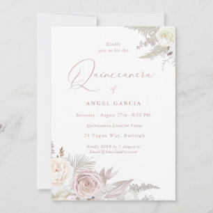 Dusty Rose & Ivory Elegantes Quinceanera Party Einladung