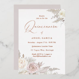 Dusty Rose & Ivory Floral Quinceanera Rose Gold Folieneinladung
