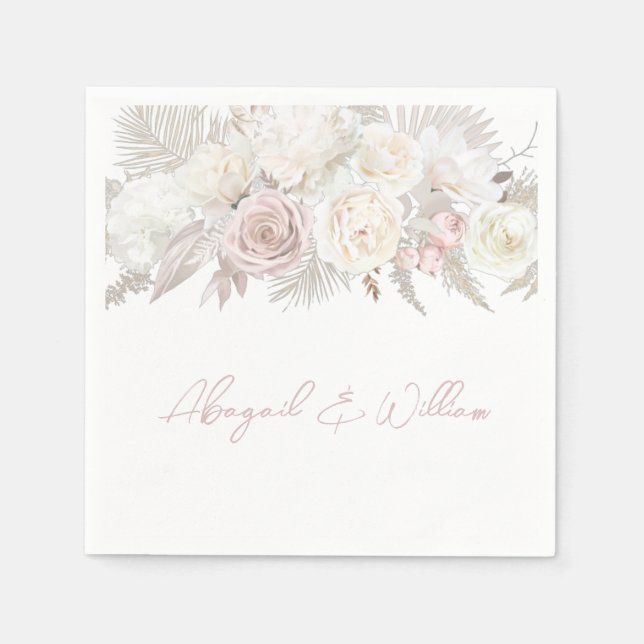 Dusty Rose & Ivory Floral Wedding Reception Party Serviette (Vorderseite)